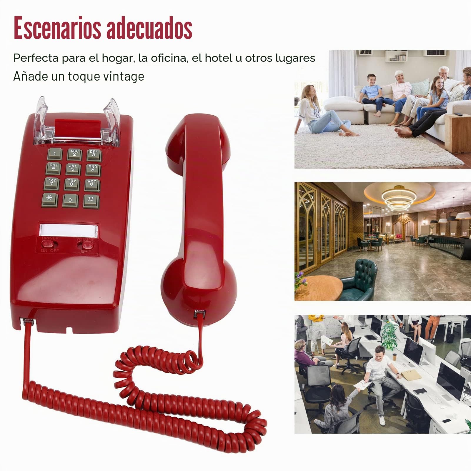 Teléfono de Pared Retro con Cable Fijo Impermeable, Control de Volumen Vintage para Hogar, Hotel y Escuela