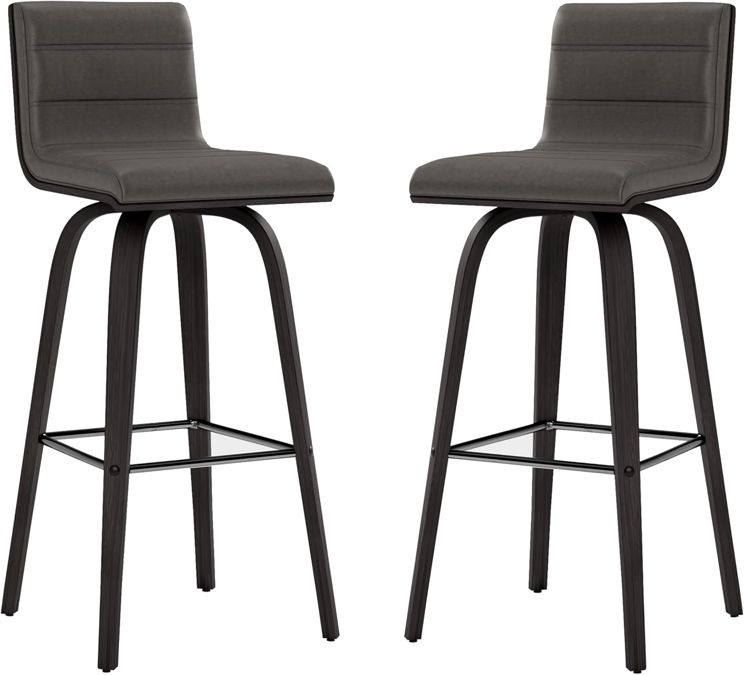 Vienna 30" Swivel Bar Stool in Black Wood Finish with Gray Faux Leather - Set of 2
