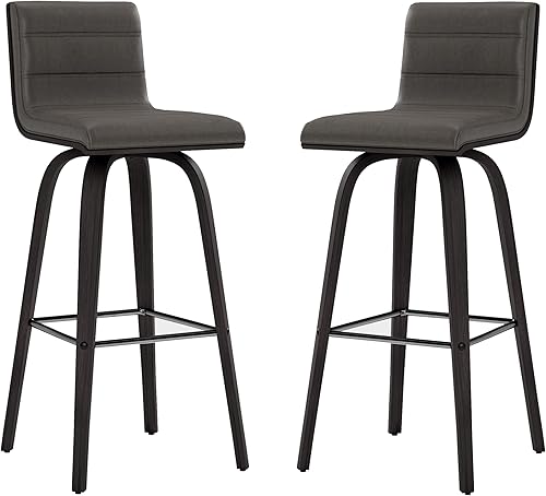 Miniatura 206 de Armen Living Vienna - Taburete giratorio de 26 pulgadas de altura de mostrador de piel sintética gris y madera de nogal Piel sintética