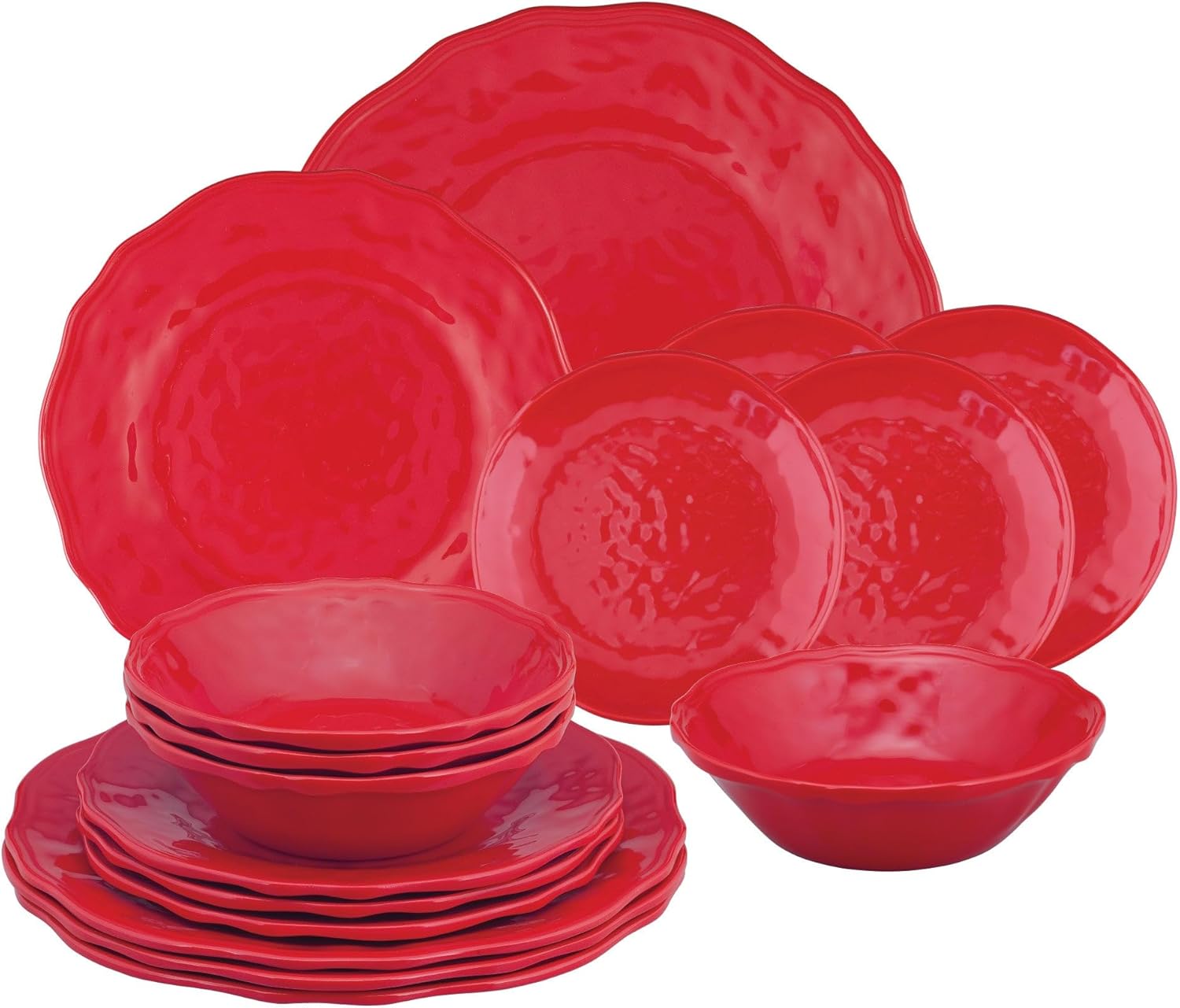 UPware 16 Piece Holiday Red Melamine Dinnerware Sets, Outdoor Dishes Set, Plates and Bowls Sets, Christmas Decorations, Service for 4, Red