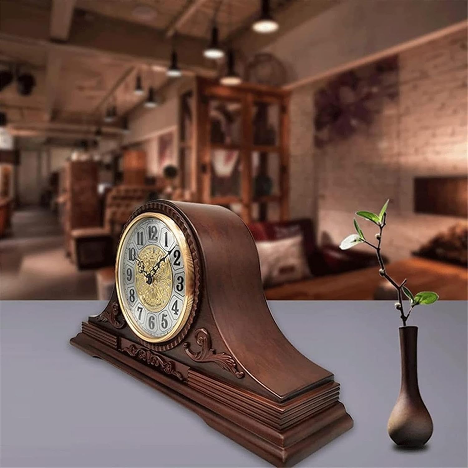 CKSEKD Rustic Shelf Clock Solid Wooden Chiming Clock, Antique Desk Clock with Chimes on The Hour, Living Room Shelf Decorative Mantel Clock Suitable for Mantel/Desktop, Fireplace Decor