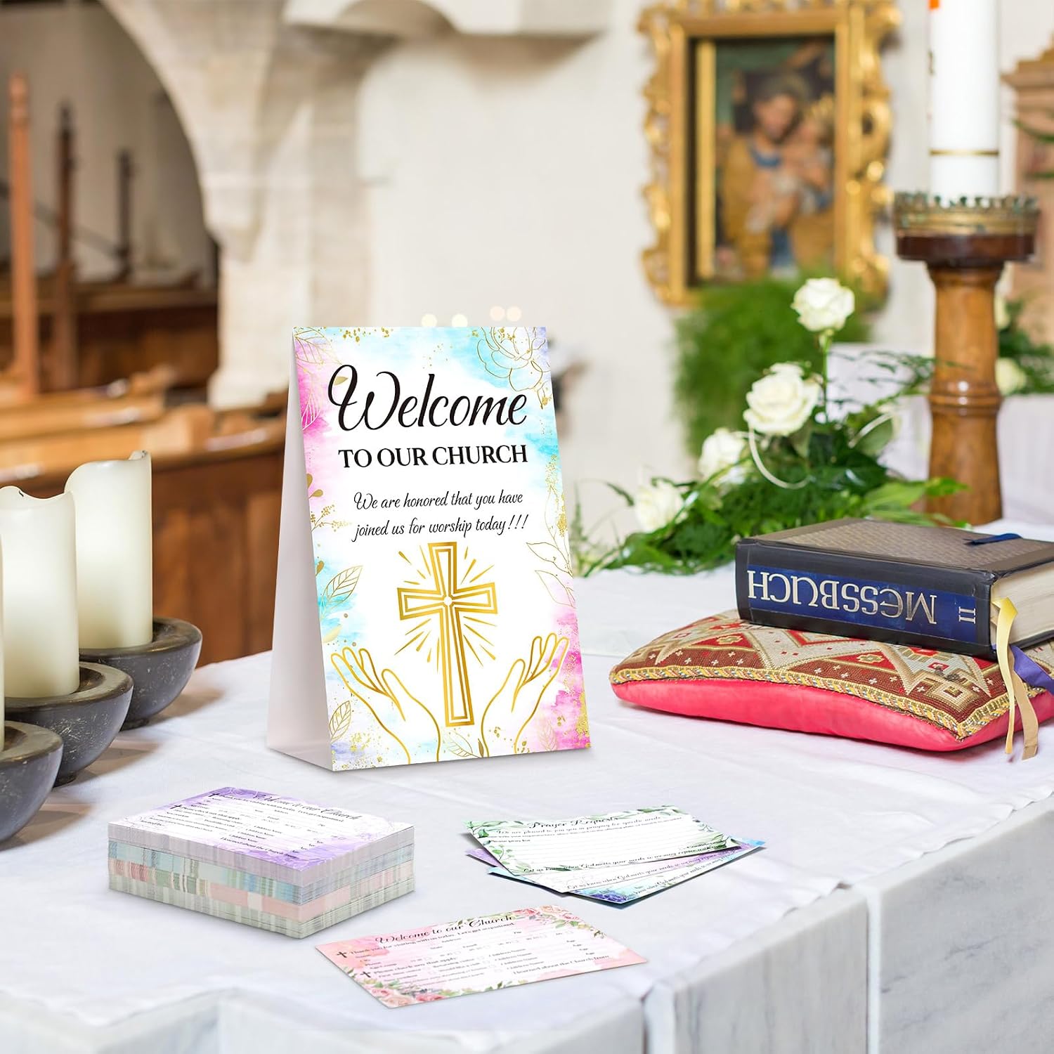 Blulu 121 Pcs Church Visitor Cards Set 120 Pcs Prayer Request Cards and Welcome to Our Church Card 4 x 6 Inch Connection Cards Bulk for Easter Greeting Praying