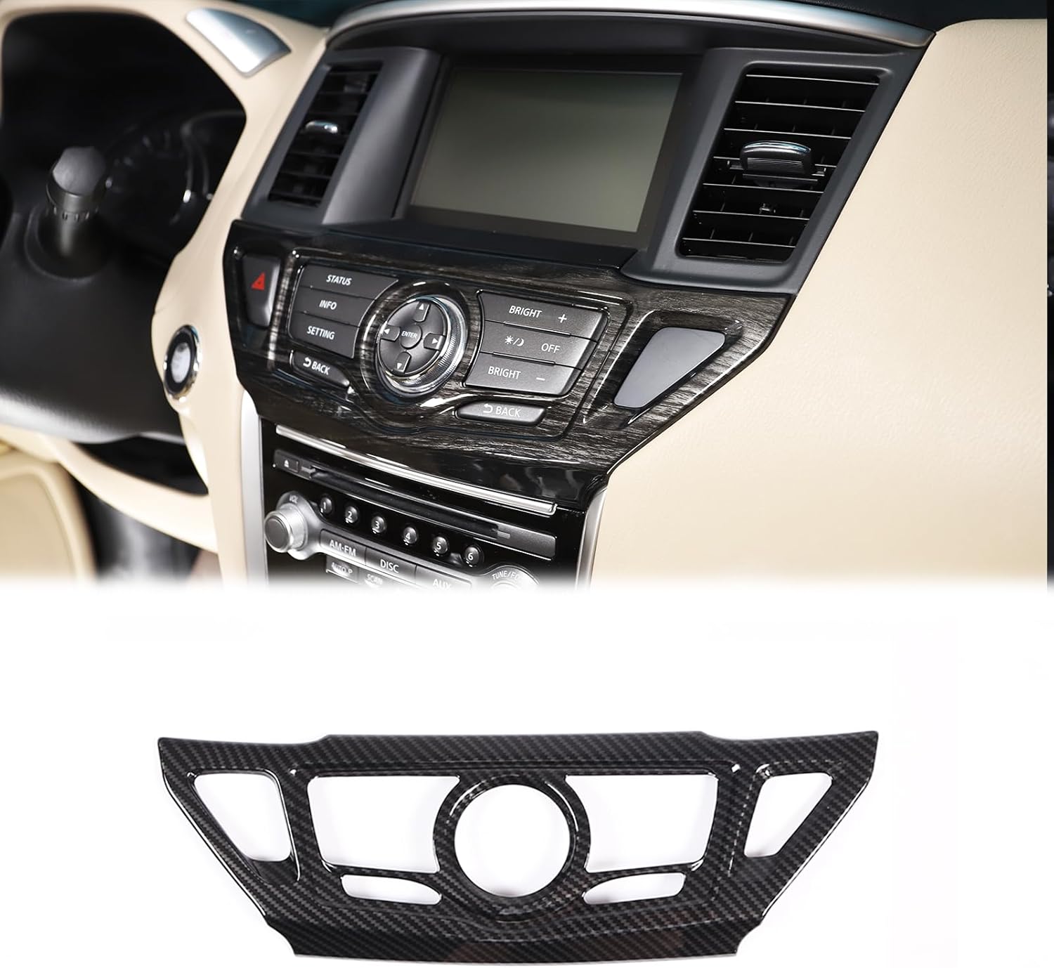 Car Navigation Screen Frame Trim Cover Compatible with Nissan Pathfinder 2013 2014 2015 2016 2017 2018 2019 2020，Navigation GPS Screen Button Cover Accessories (Carbon Fiber Pattern)