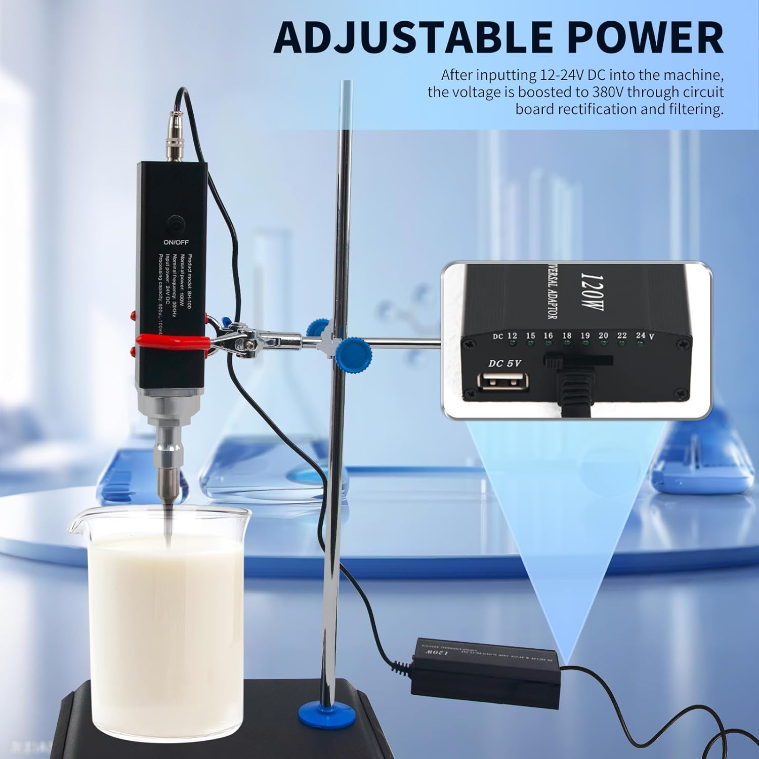 Handheld Portable Ultrasonic Homogenizer/Sonicator Lab Emulsifier Mixer Cell Disruptor (0.3~300ml; Ø6 mm Probe)