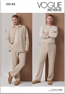 Vogue V2142AA Men's Relaxed Fit Drop Shoulder Shirt and Straight Fit Pants Sewing Pattern Packet, Design Code V2142, Sizes 34-36-38-40-42