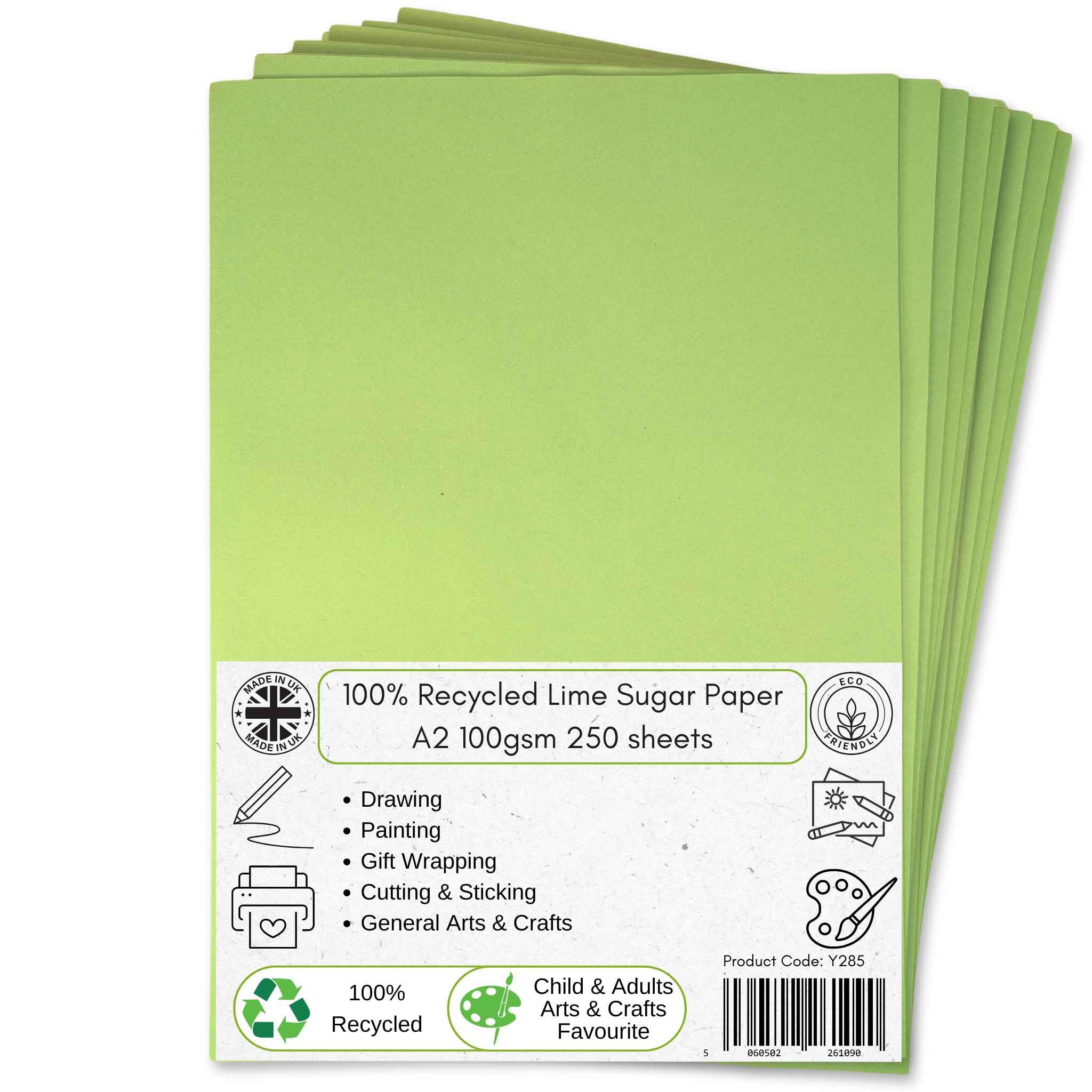 Be Creative Lime A2 Recycled Green Sugar Paper 100 Gsm 250 Sheets By Bcreative ®