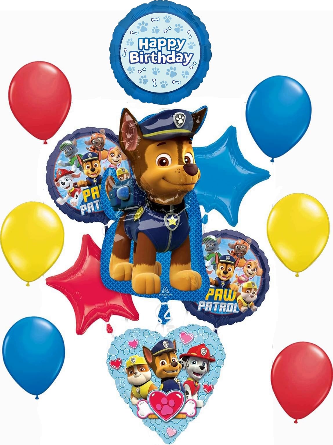 Anagram Paw Pups on Patrol Birthday Party Supplies Chase 13pc Balloon Bouquet Decorations