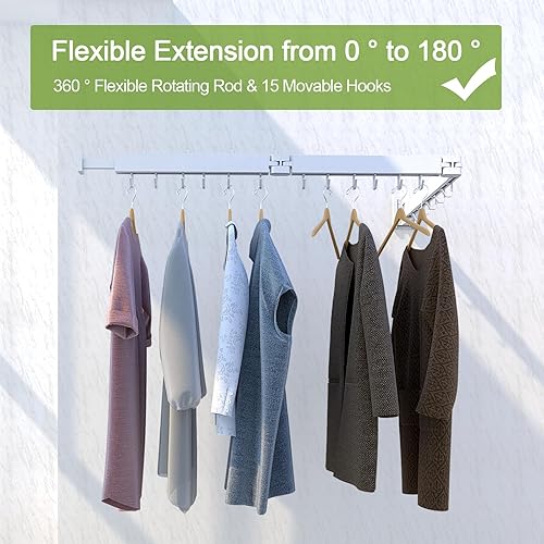 Miniatura 6 de Tendedero de ropa, estante de secado de lavandería montado en la pared, [sin taladrar y con taladrar para elegir] Tendederos de lavandería de 3