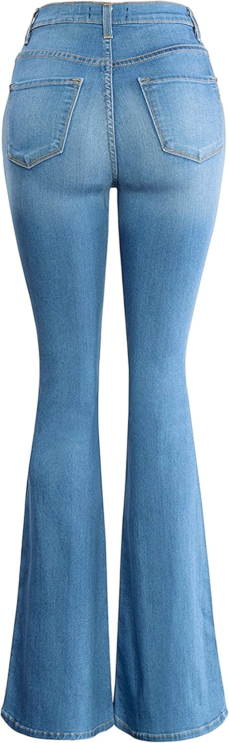 Jack David & Sweet Look Jenas Womens Juniors 70s Trendy Slim Fit Flared Bell Bottom Denim Jean Pants - Image 6