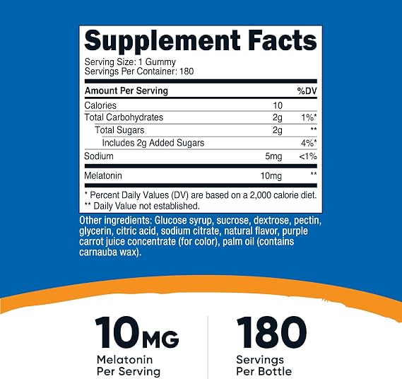 Nutricost Melatonin 10mg, 180 Gummies, Strawberry Flavored, No Corn Syrup