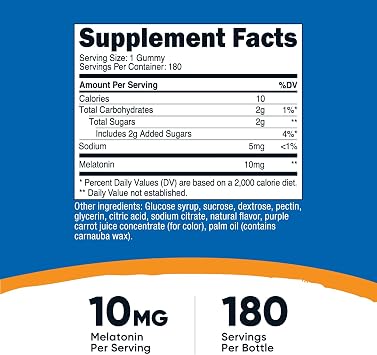 Nutricost Melatonin 10mg, 180 Gummies, Strawberry Flavored, No Corn Syrup