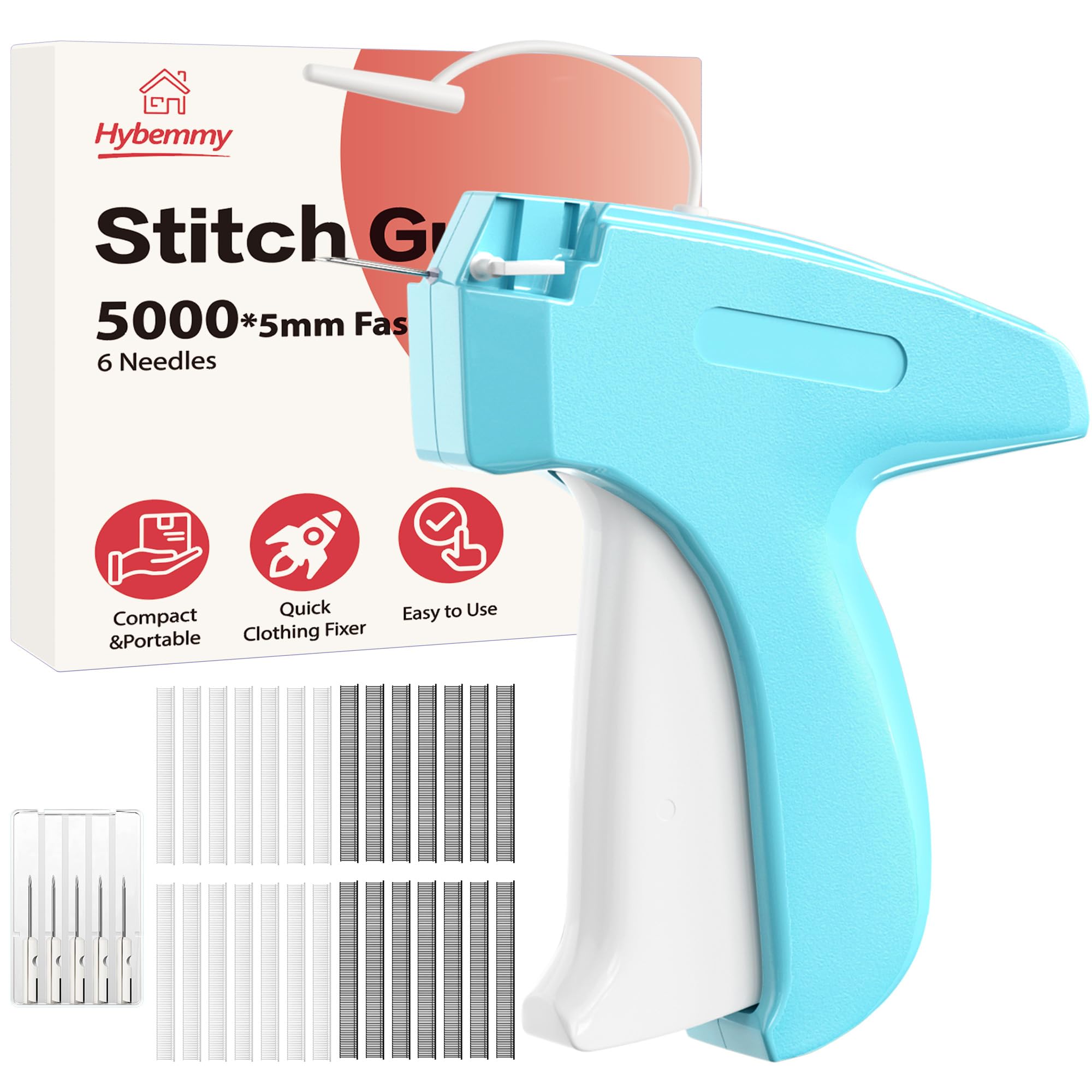 Photo 1 of Stitch  For Clothes, Portable Handheld Tagging Gun for Clothing, Stitch Quick Clothing Fixer Includes 2500 Black Fasteners & 2500 White Fasteners with 6 Needles, Blue