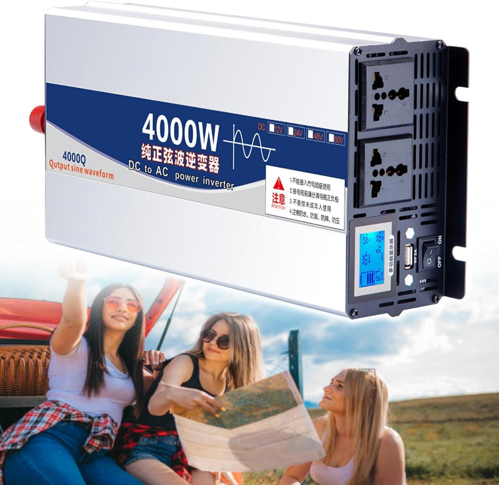 Onduleur de puissance 4000W convertisseur de tension 12v 220v onde pure pour batterie