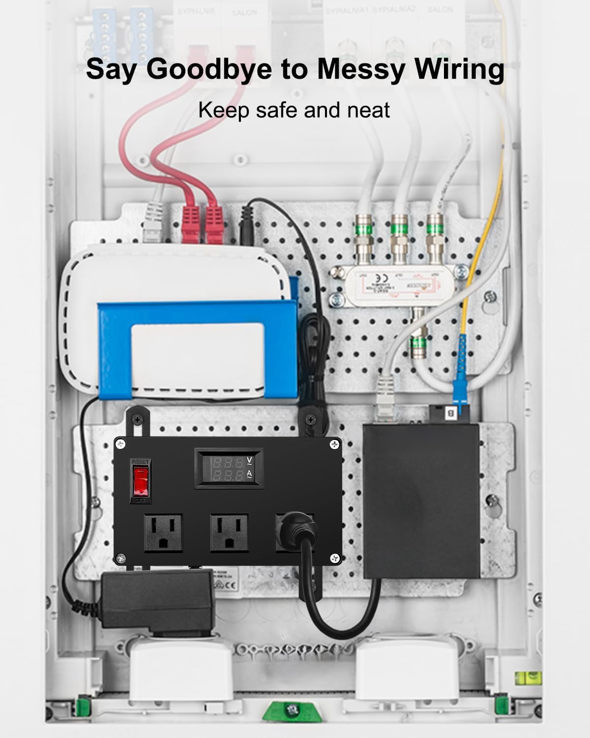 125V 15A Media Enclosure Power Strip Fit for Onq Media Cabinet, Half Width Power Strip with 6 Outlets & 3 IEC C13 Adapters & 1 IEC C7 Adapter, AC1031