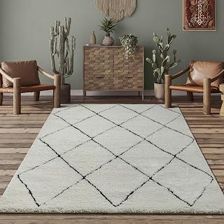 the carpet Bahar Shaggy – Weicher Hochflor Teppich, moderner Flauschiger & kuscheliger Wohnzimmer Teppich, eleganter Designer Shaggy, pflegeleicht und strapazierfähig, Creme-Schwarz, 120 x 170 cm