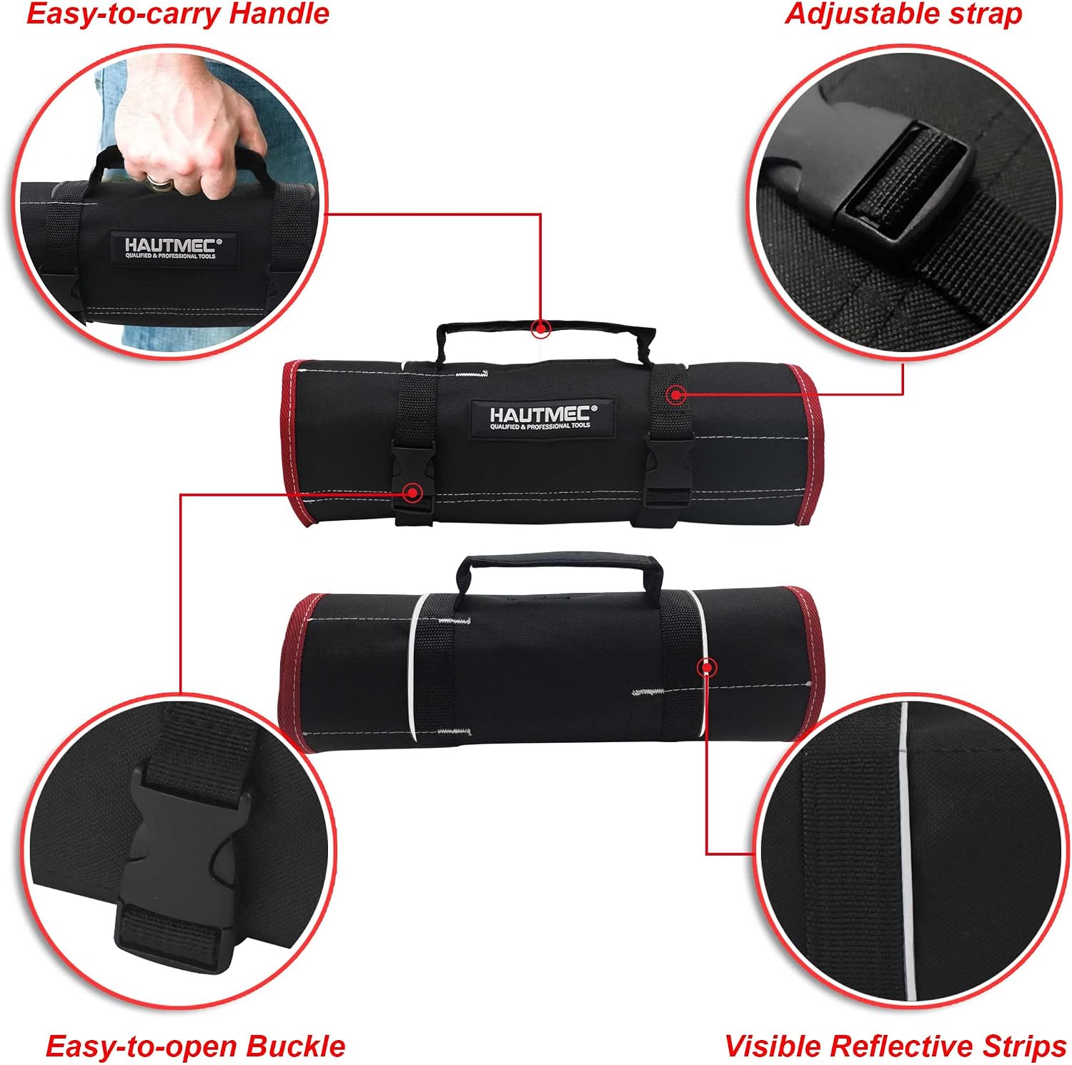 HAUTMEC 600D Tool Roll Bag, 32-Pocket Wrench Organizer, Multi-purpose Tool Roll Up Bag, Large Space Military Tool Bag HT0069-TB
