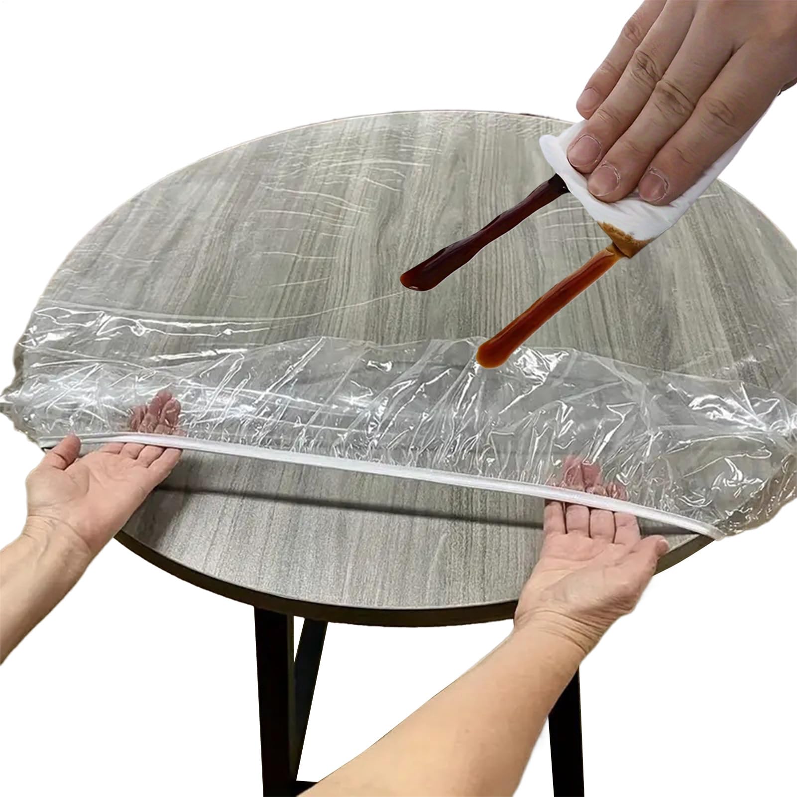 Protection ronde transparente de table à sangle élastique contre le vent et les taches de gras