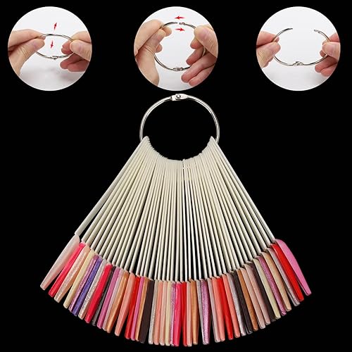 Miniatura 5 de 300 palitos de muestra de uñas con anillo, esmalte de uñas natural en forma de abanico para muestras de colores, palos de práctica de uñas con