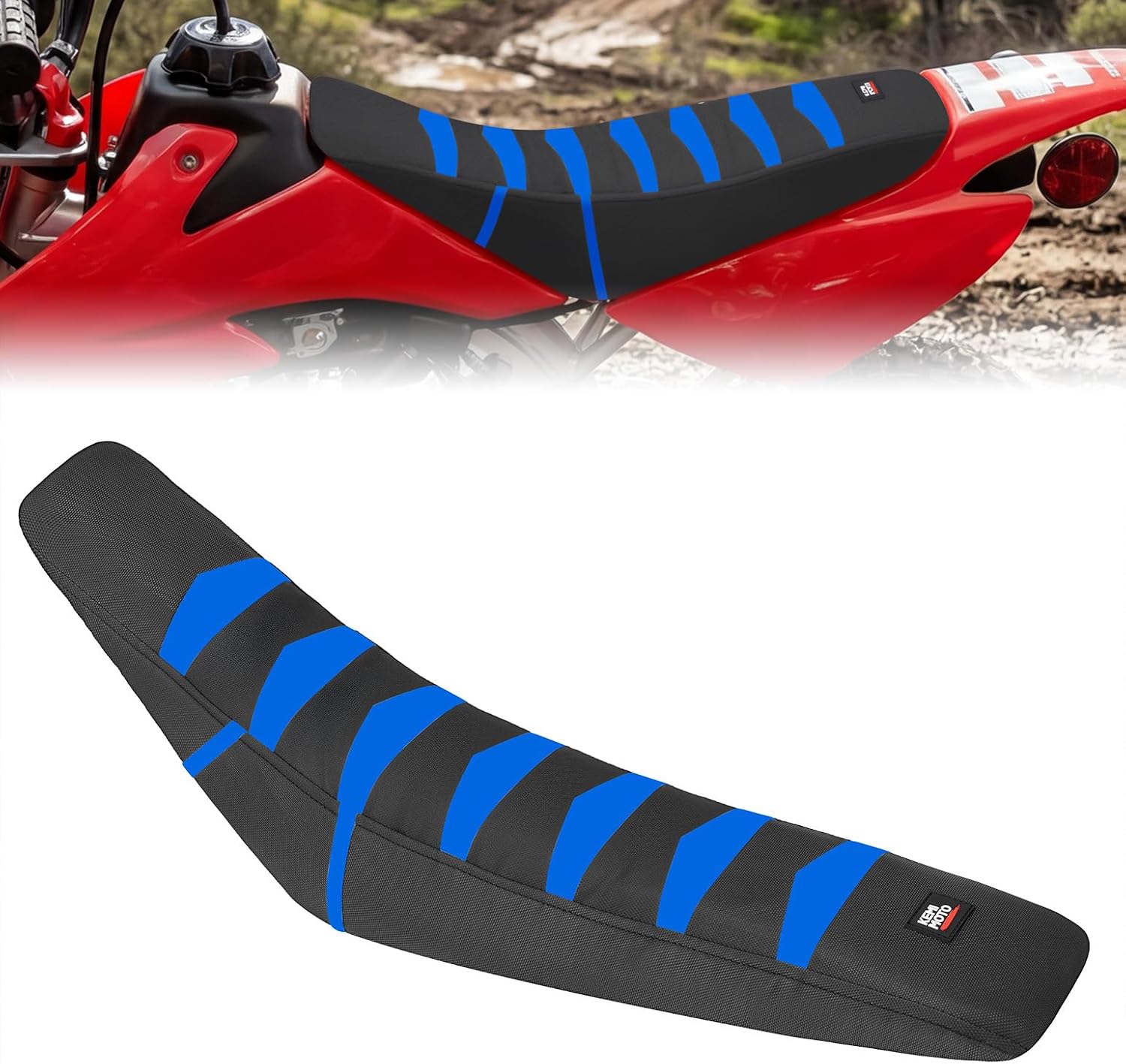 KEMIMOTO Dirt Bike Seat Cover, Anti-Slip Universal Motorcycle Motocross Enduro Off Road Seat Cover, Compatible with Soleil01 IN10 CRF XR RM KX KLX TTR PW YZF Black & Blue