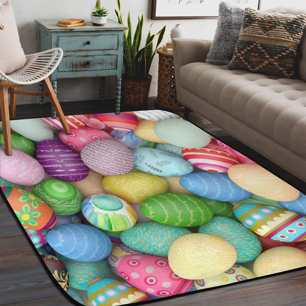 5 x 7 Happy Easter Colored Eggs Super Soft Area Rug for Kids Baby Nursery, Kids Girls Nursery Rug Cute Home Decor Rug, Room Decor for Baby