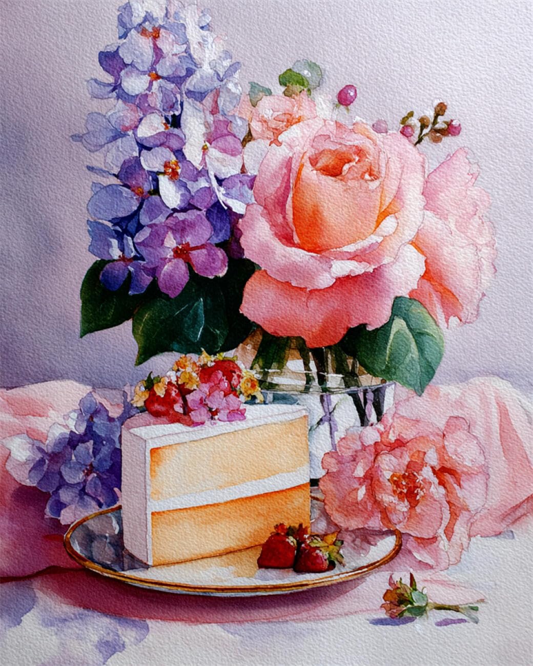 RKFLGEW DIY Seed Bead Embroidery Kits Cakes and Flowers 40x50cm