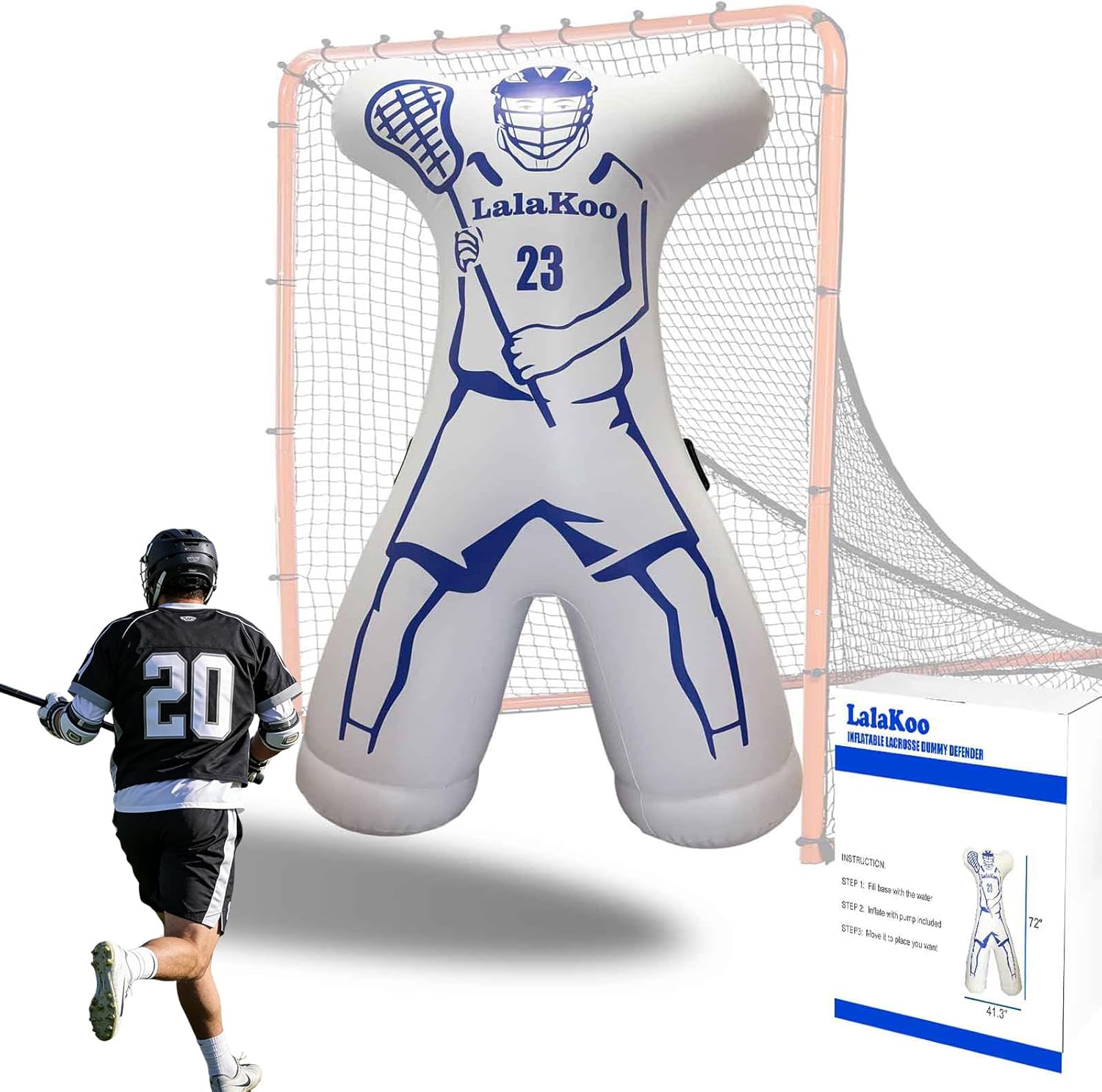 Inflatable Lacrosse Dummy Goalie (Frame NOT Included) Lacrosse Dummy Defender Double Printed Shot Blocker and Dodging Training Lax Training Aid with Air Pump Aid Easy for Movement