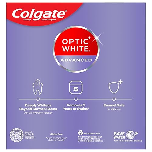 Vista 11 de Colgate Optic White Advanced - Pasta de dientes con peróxido de hidrógeno, paquete de pasta dental blanqueadora, fórmula segura para esmalte, ayuda