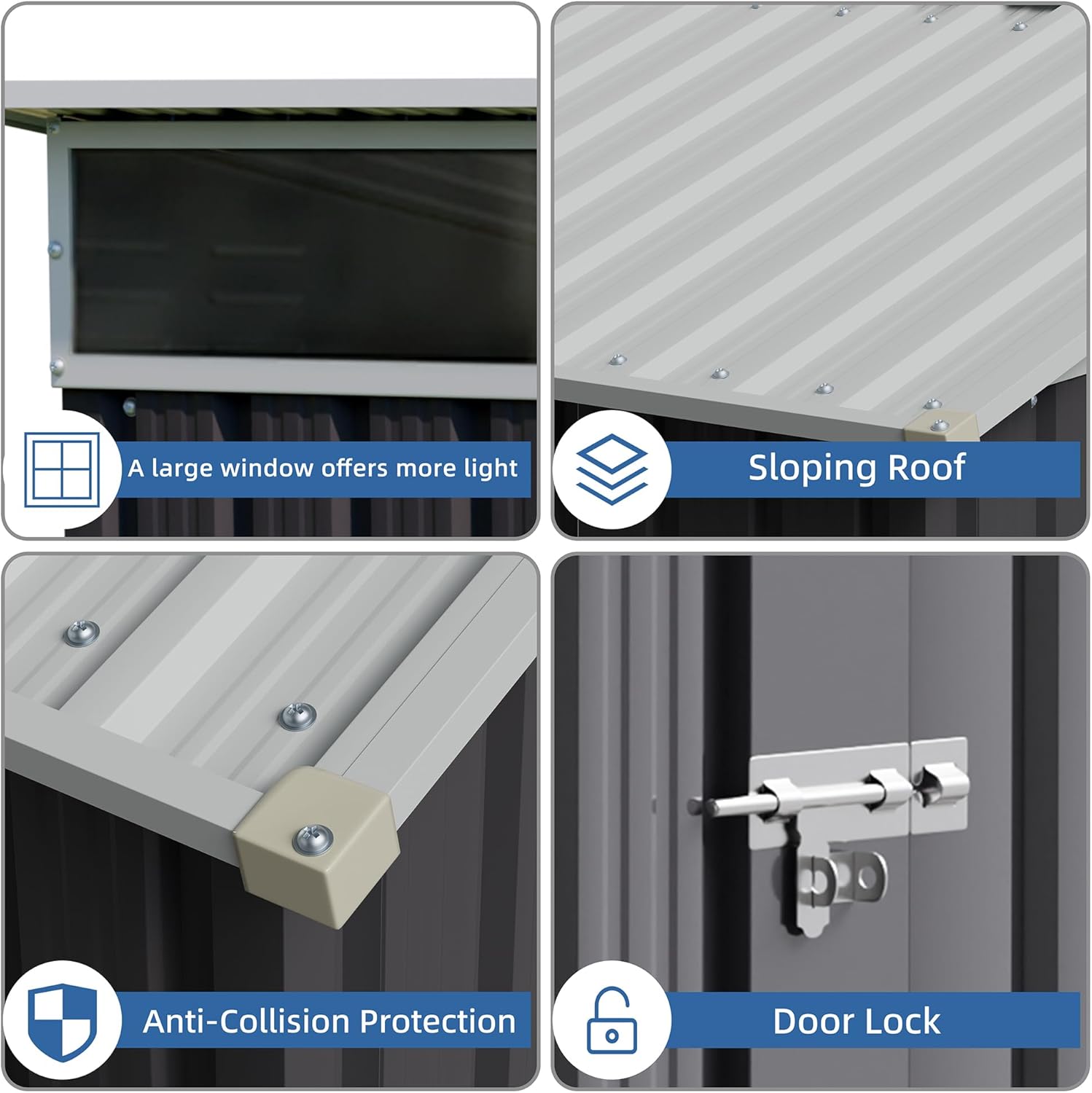 JY QAQA 6x4 FT Metal Outdoor Garden Storage Shed,Waterproof Metal Garden Sheds with Window and Lockable Double Door,Weather Resistant Steel Tool Storage House Shed for,Garden,Patio,Lawn, Dark Grey