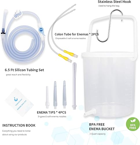 Miniatura 2 de TopQuaFocus Kit de enema de 2L para limpieza de colon – Kit de cubo grande de enema anti-flujo trasero para hombres y mujeres, limpieza colónica