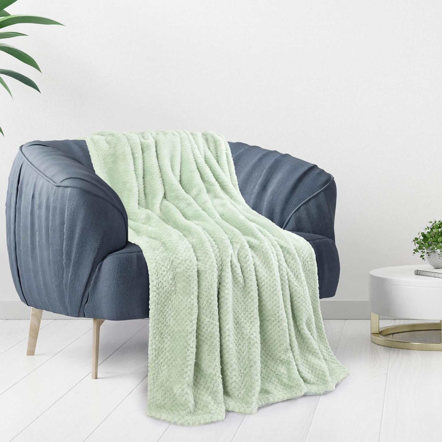 uxcell Flannel Fleece Blanket Bed Throw Blanket, Microfiber Warm Soft Blanket, Mesh Fuzzy Plush 330GSM Decorative Lightweight Blanket 50"x60", Pale Green Blankets for Bed