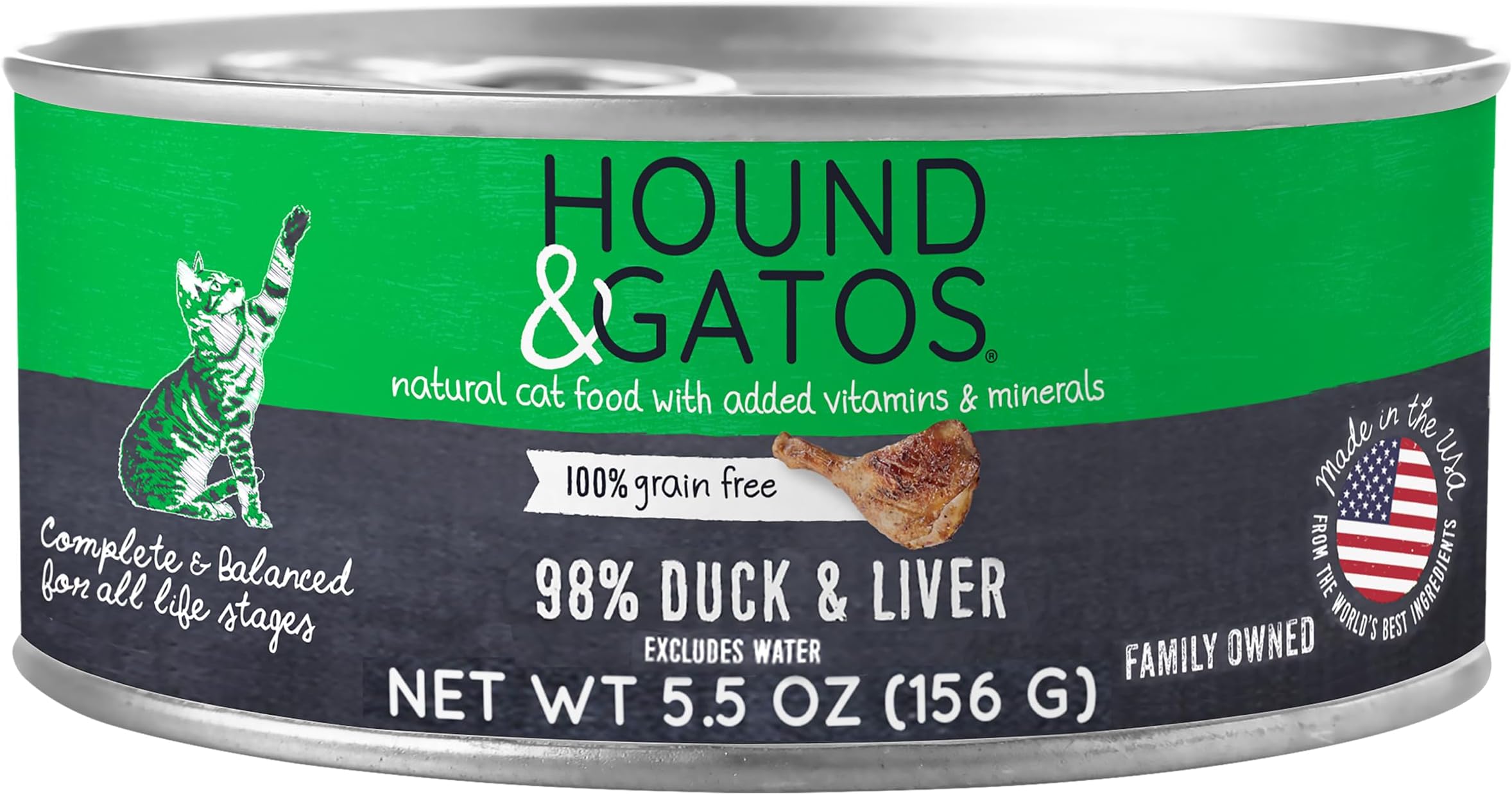 Hound & Gatos Duck Wet Cat Food, Single Protein, 98% Real Meat, High Protein Cat Food, Grain Free, Limited Ingredient, 5.5 oz Cans (Pack of 24)