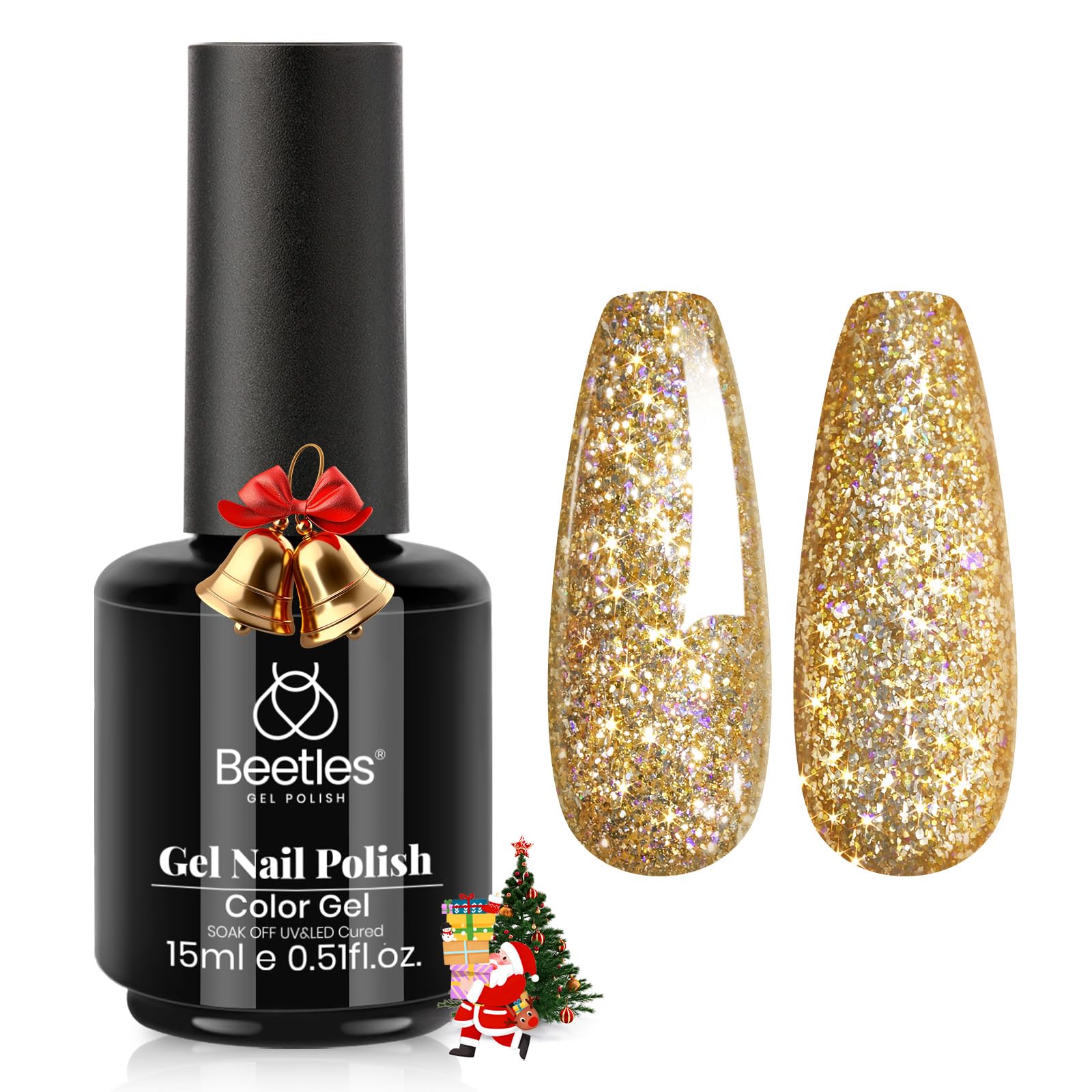 Beetles Gold Gel Nail Polish Sparkling Glitter Reflective Purple 15ml | Starlit Gold Glitter Gel Polish - main product image