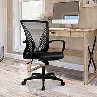 PIKAQTOP Ergonomic Mesh Office Chair for Women - Mid-Back Swivel with Lumbar Support, Breathable Adjustable Height Desk Chair (Black)