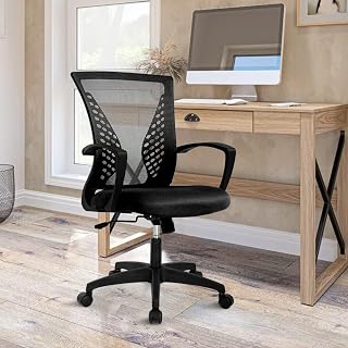 PIKAQTOP Ergonomic Mesh Office Chair for Women - Mid-Back Swivel with Lumbar Support, Breathable Adjustable Height Desk Chair (Black)