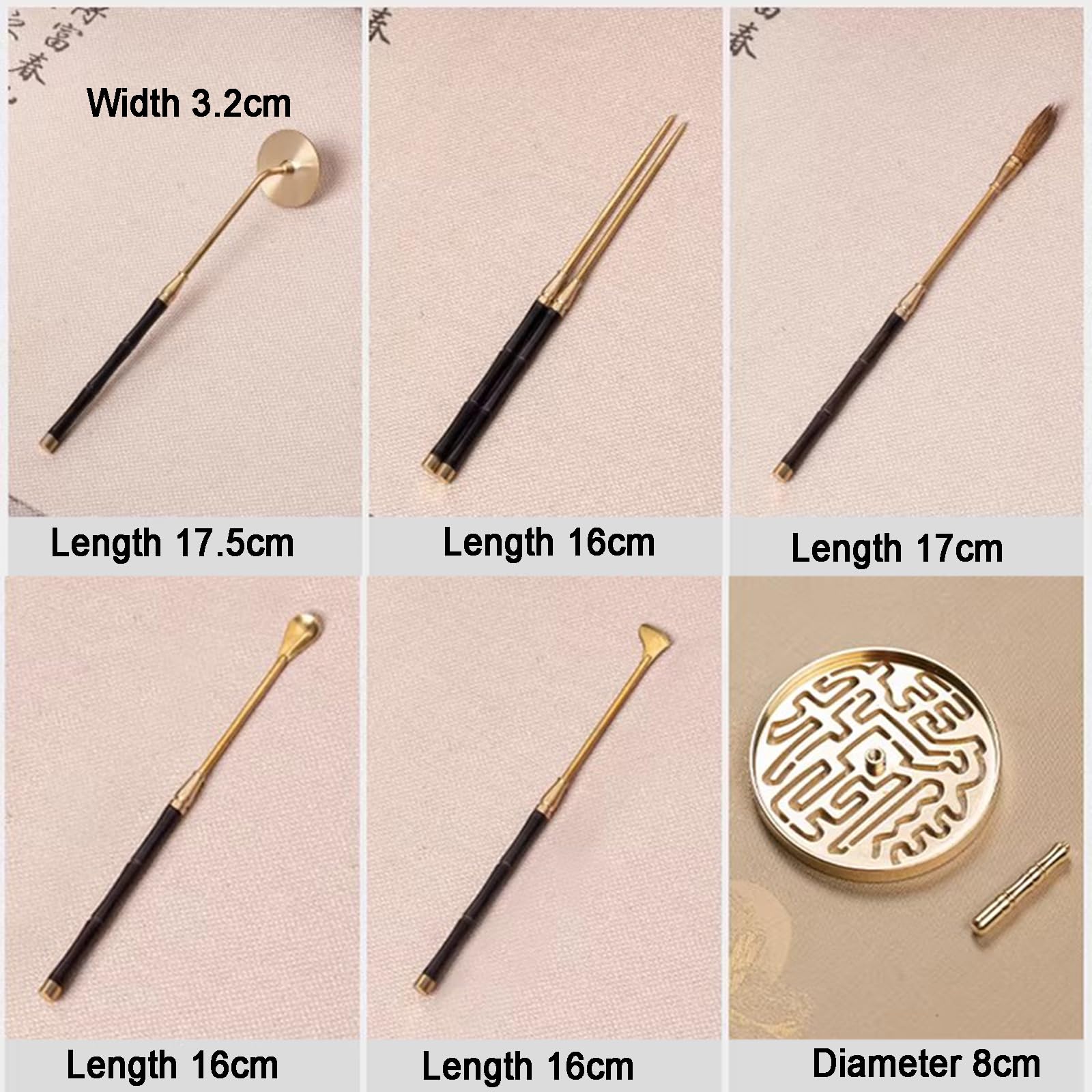 Kit bruciatore di incenso, 7 pezzi in ottone per la produzione di incenso, set con incensiere, stampo per sigillo, strumenti per la stampa per bastoncini, cono, bobina di incenso, accessori per la