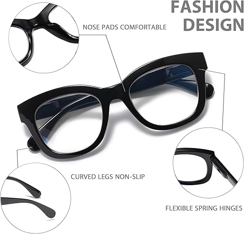 Miniatura 2 de NaNaKo Paquete de 3 lentes de lectura para mujer, de gran tamaño, bloqueo de luz azul, para lectura de computadora, bisagra de resorte