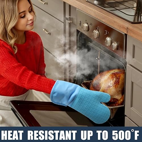 Miniatura 6 de Manoplas de horno y soportes para ollas, 4 juegos, guantes de horno resistentes al calor de 500 y soporte para ollas, guantes largos para horno con