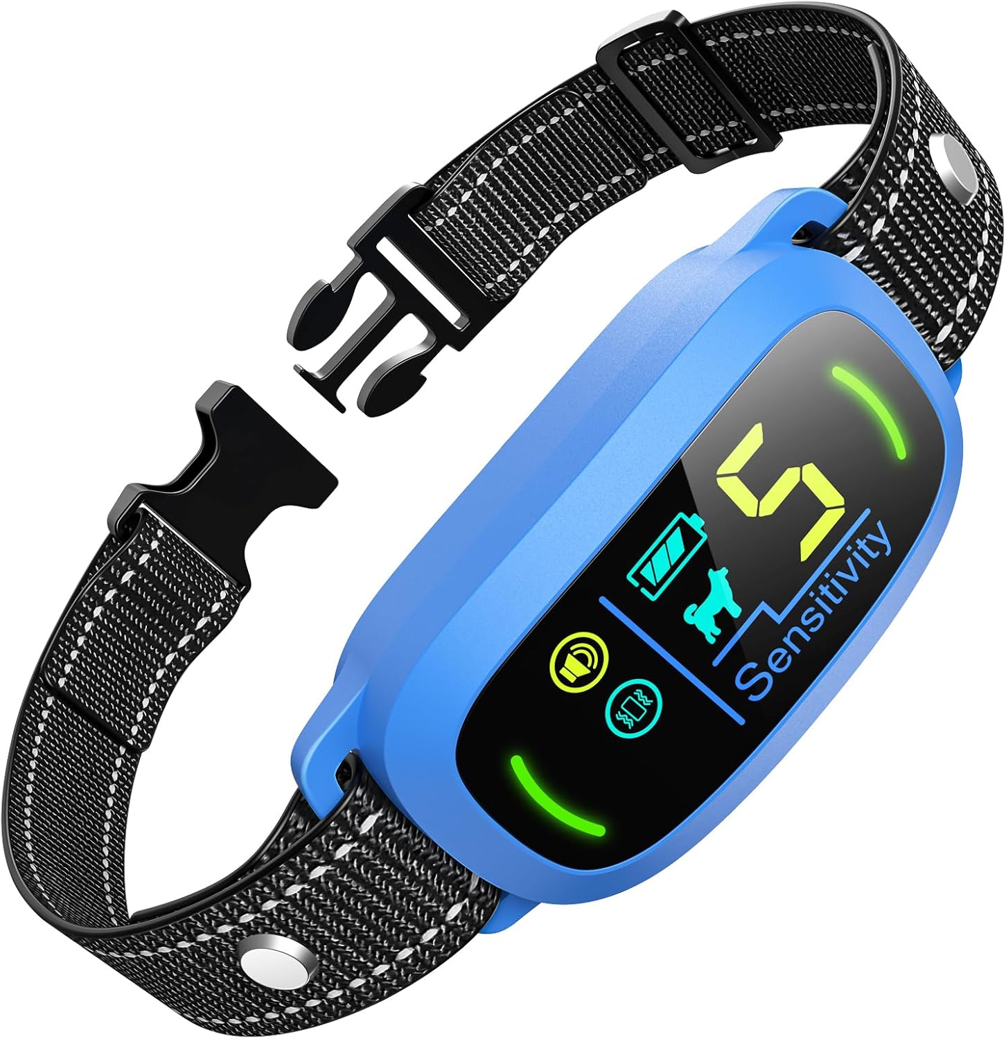 Bark Collar, Rechargeable Dog Bark Collar with 5 Adjustable Sensitivity and Intensity Beep Vibration, Anti Barking Collar for Small Medium Large Breed Dogs (Blue)
