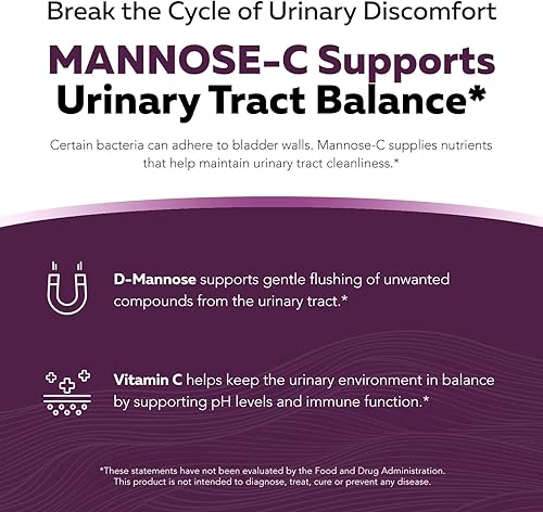 Miniatura 5 de Mannose-C - Polvo orgánico de manosa D + vitamina C de alimentos integrales, suplemento natural de apoyo para ITU para limpiar y depurar el tracto