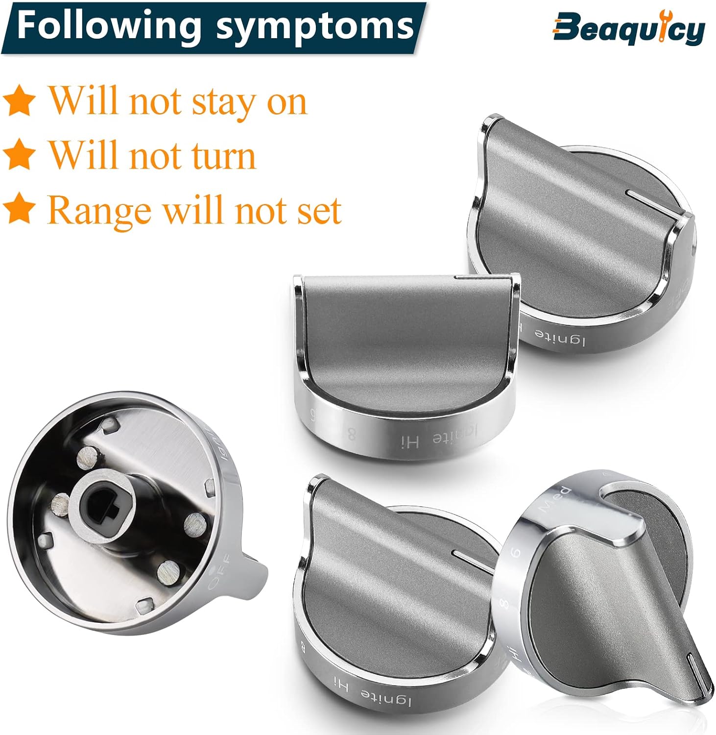 Beaquicy Upgraded W10766544 Gas Stove Knobs 5 Pack Burner Control Knobs Replacement for Whirlpool Range WFG540H0ES0 and Replaces W10430807 W10676228 4248219 AP5958476 PS10067059 EAP10067059