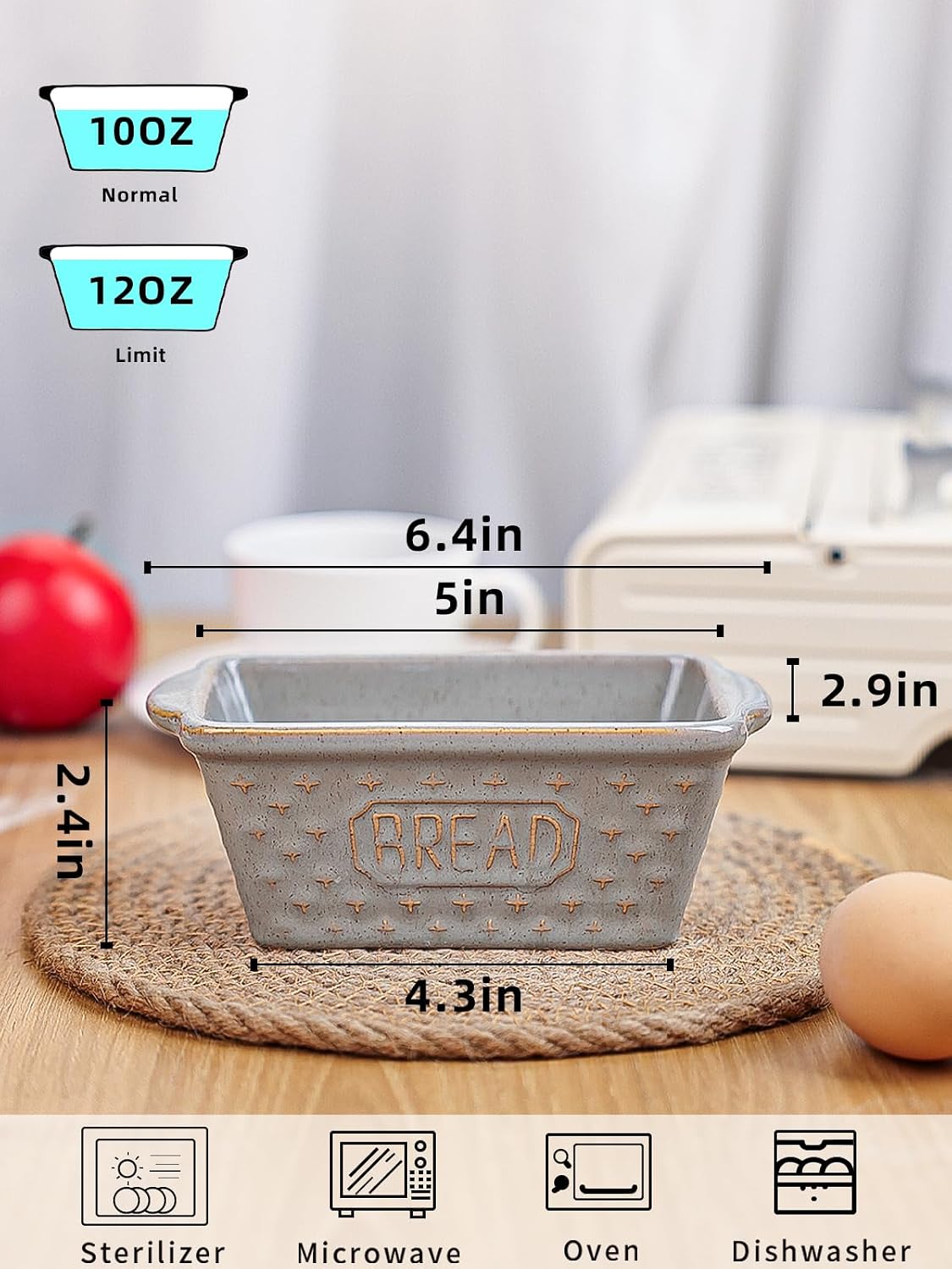 GDCZ Mini Loaf Pan, 6.4 x 2.4 Inch Ceramic Loaf Pans, Set of 4 (Grey)