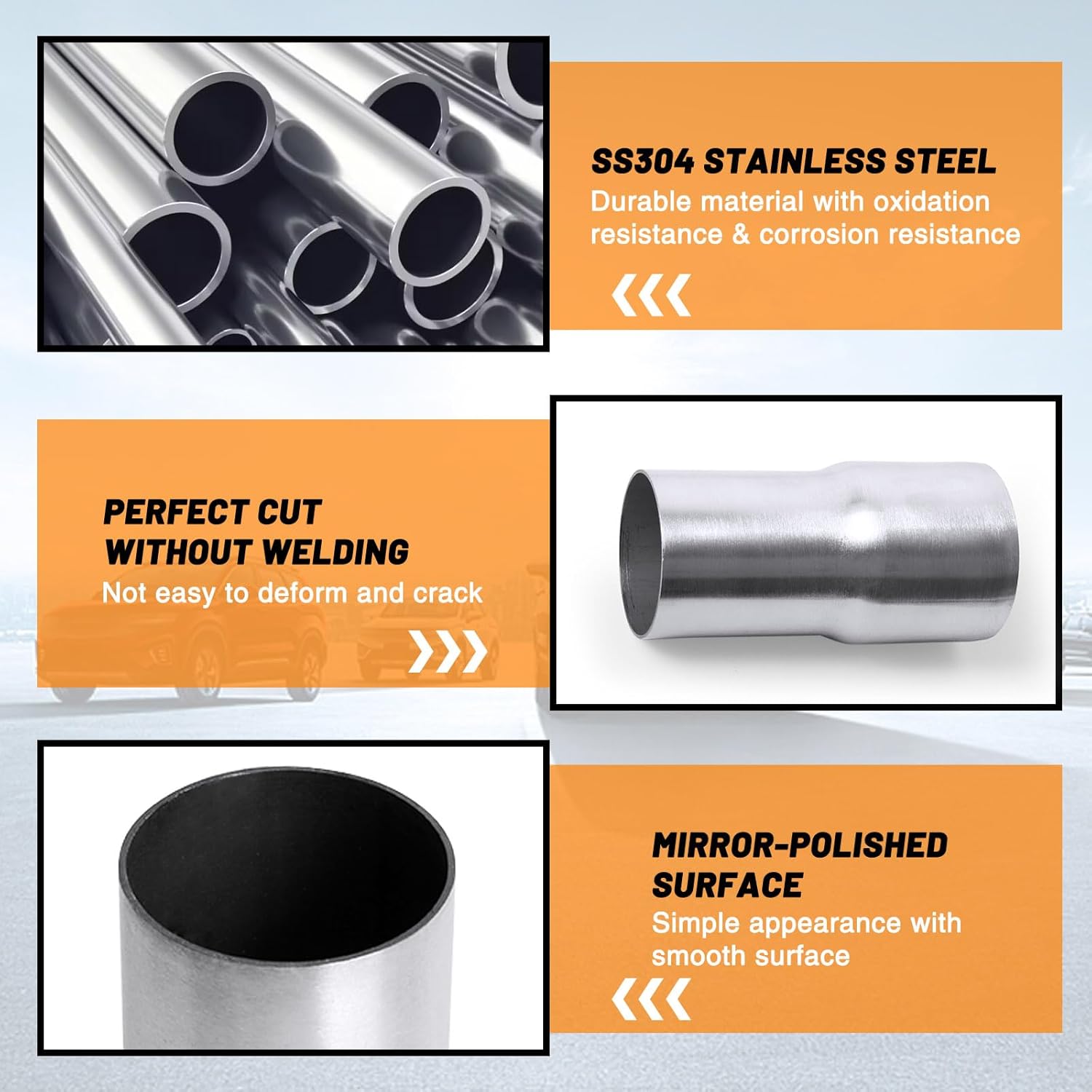 2.5"OD to 3"OD Exhaust Pipe Adapter, 127mm Length Stainless Steel Exhaust Duct Reducer Concentric Reducer for Car Customized Modified Exhaust System-2pcs