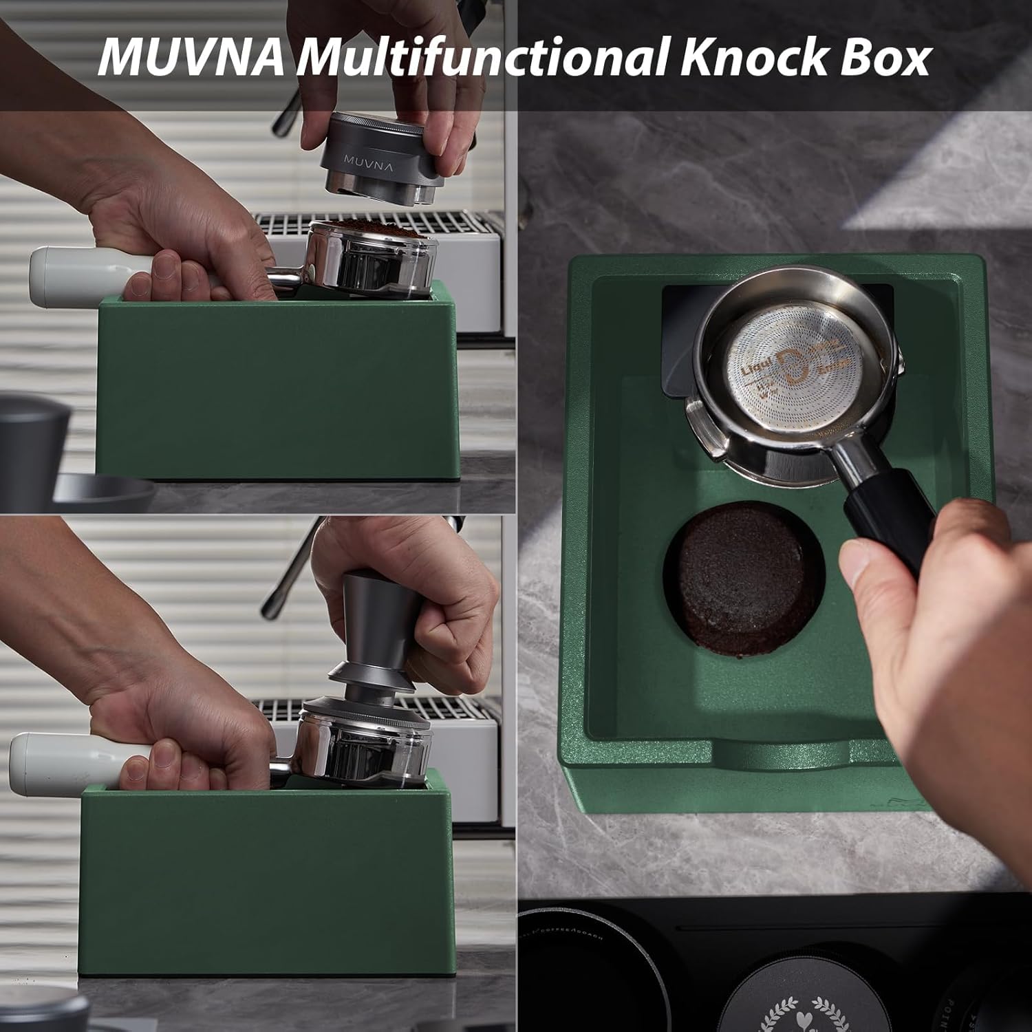 Espresso Knock Box, ABS Coffee Dump Bin for Espresso Grounds, Non-Slip Base Barista Tool, Sturdy and Compact Coffee Accessory for Unique Espresso Setup (Green)