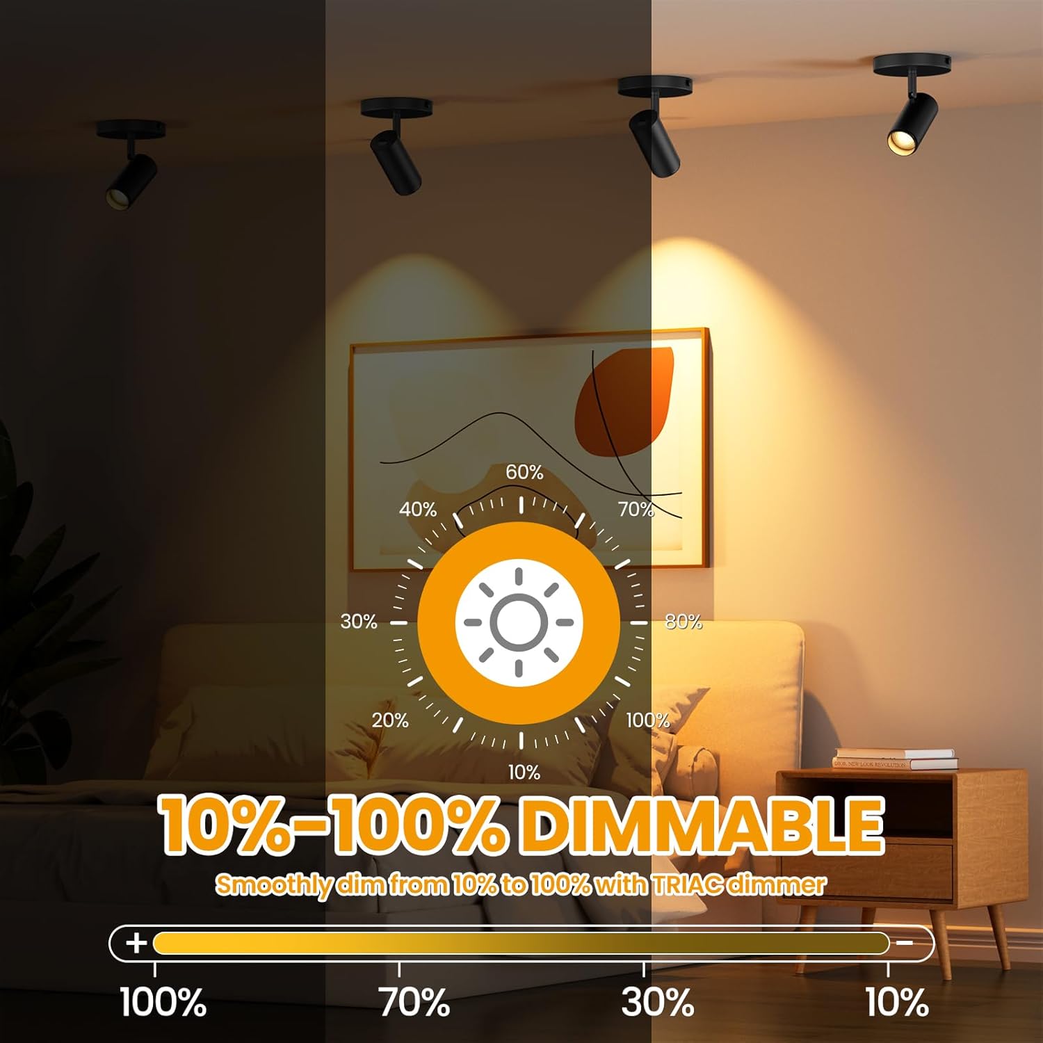 10W Zoomable 5-Color LED Ceiling Spotlight Directional Ceiling Light Indoor Adjustable Ceiling Spot Light Fixture Black Dimmable Flush Mount Accent Lighting 15-60° for Kitchen 1000lm CRI90