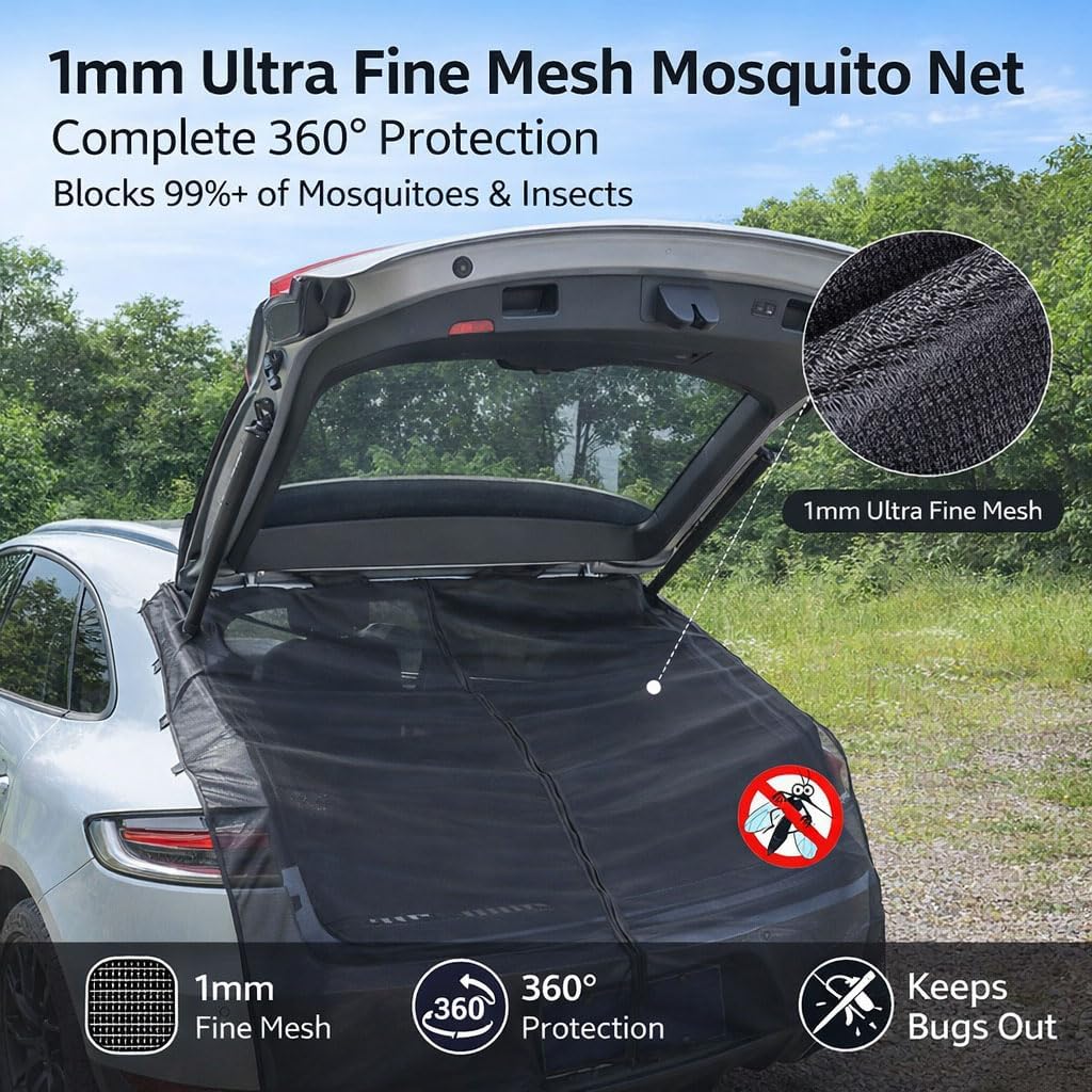 Magnetic Car Tailgate Mesh Screen for Ineos Grenadier 2024 2025, Breathable SUV Rear Door Sunshade with Full-Frame Magnets for Camping, 59x59in