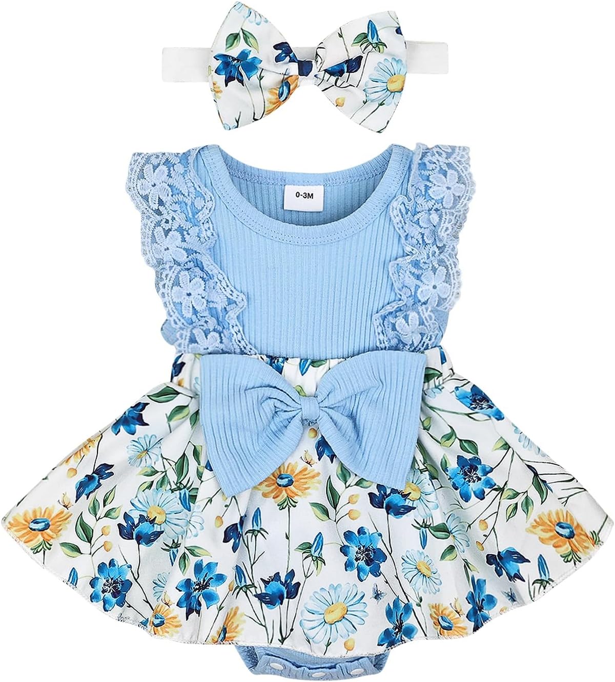 Baby Girl Clothes Newborn Romper Dress Infant Lace Ruffle Sleeveless Summer Outfits with Headband 0-12 Months