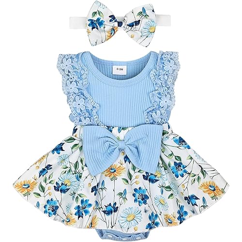 Baby Girl Clothes Newborn Romper Dress Infant Lace Ruffle Sleeveless Summer Outfits with Headband 0-12 Months