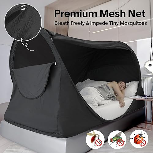 Miniatura 8 de Alvantor Tienda de campaña para cama de tamaño matrimonial, toldo de cama desplegable de fácil instalación, opaca y de malla transpirable, tienda de