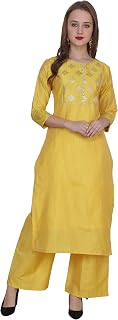 Womens Casual Bamboo Silk V-neck/Round Neck Kurta & Palzzo set