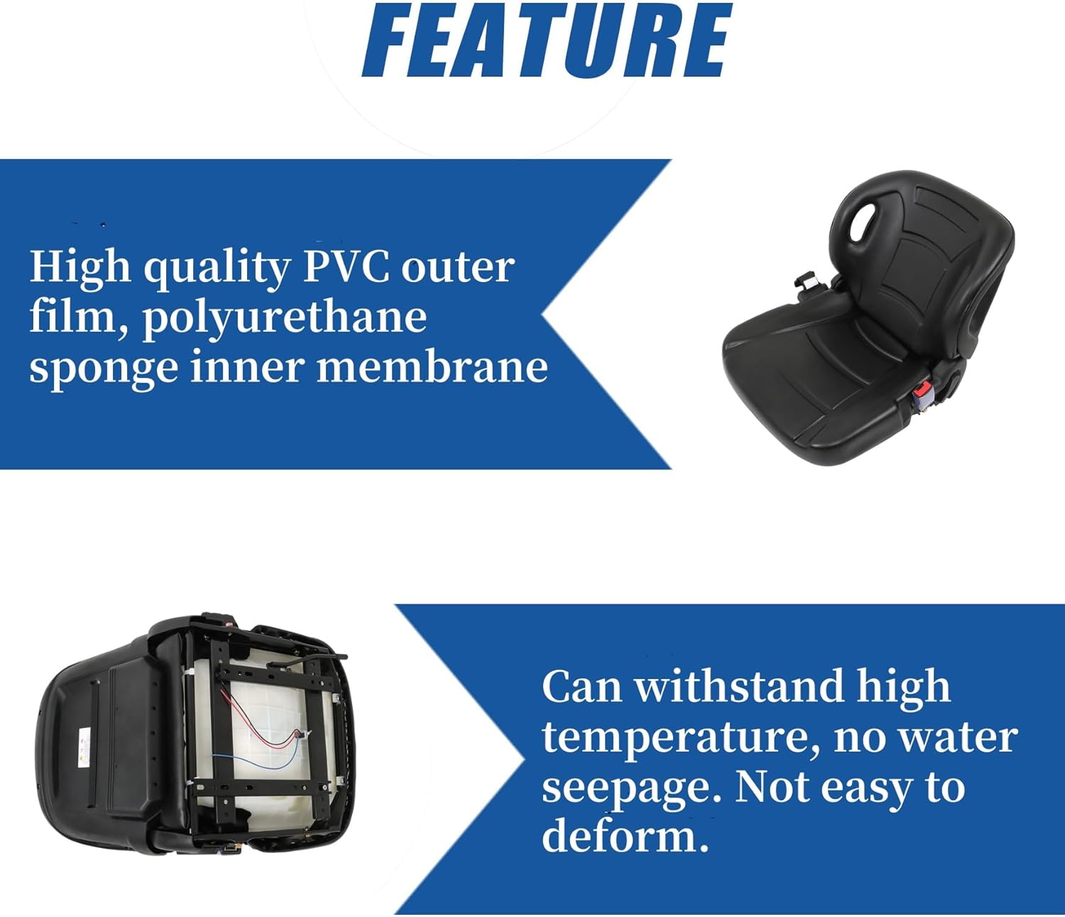 Universal Forklift Seat Replacement for Toyota Forklift Clark, Komatsu, Nissan, Yale, Hyster w/Curved Back w/Retractable Seat Belt Switch